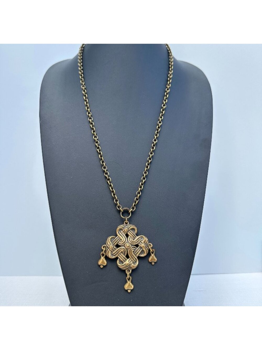 Kalevala Koru Bronze Pendant Necklace Finland Viking Knot Cross Signed KK Vintag